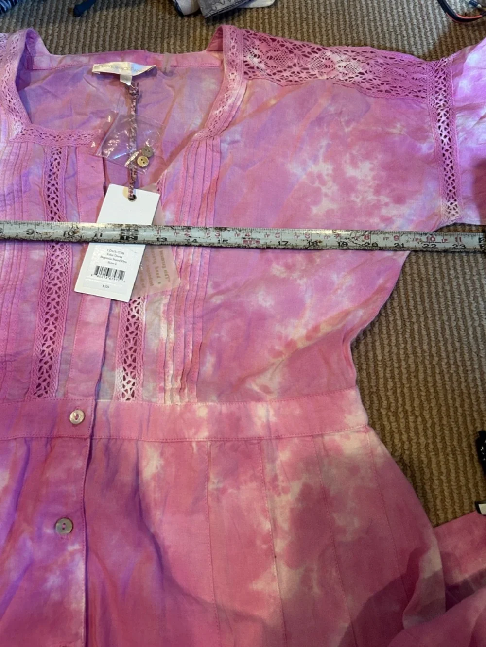 NWT LOVESHACKFANCY Edie dress in Begonia  Pink hand Tie-Dye size large - Picture 12 of 16